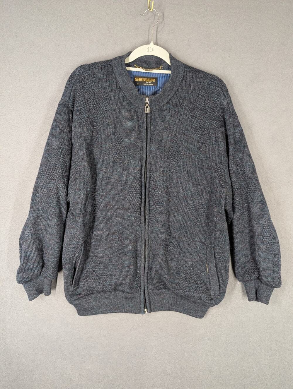 Geiger Tyrol 100% Wool Sweater Jacket Mens 52 XL Austria Full Zip Lined